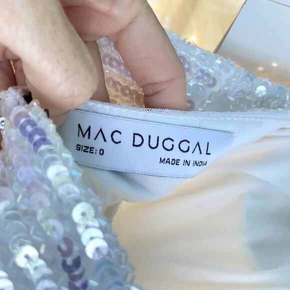 Mac Duggal 5565 Sequin Flutter Sleeve One Shoulder A Line White Gown 0 - Picture 8 of 9